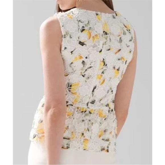 White house black market lemon print Lace peplum top Size 12 - Picture 2 of 10